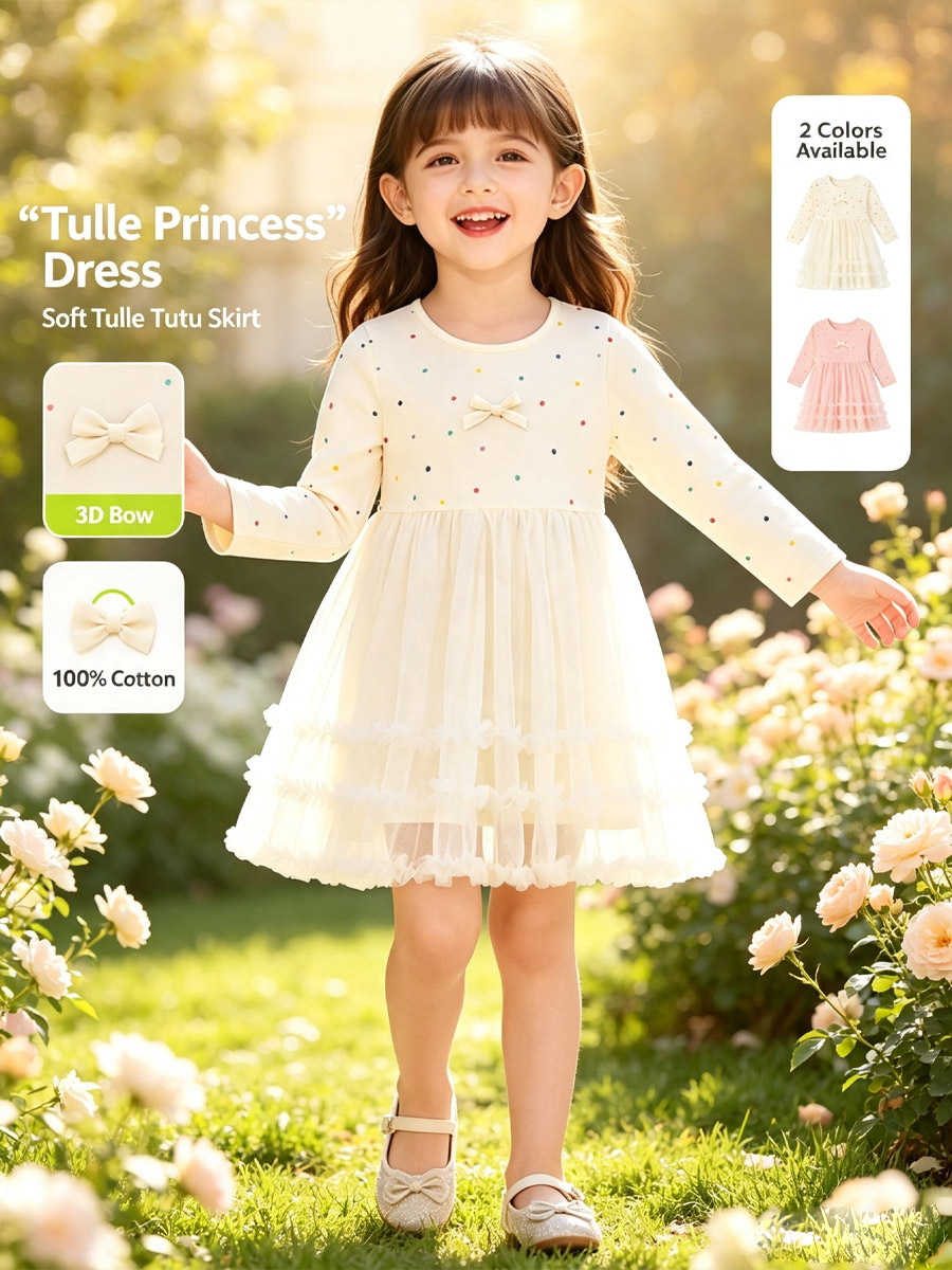 Toddler Girl Tulle Party Dress - Toddler Girl Tulle Princess Dress 100%