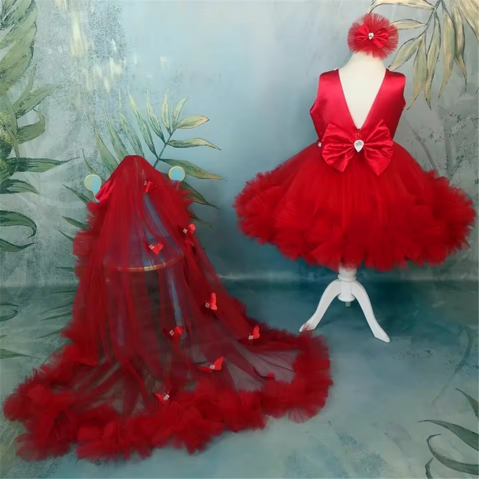 Customized Red Flower Girl Dre - Toddler Girl Tulle Party Dress review and price