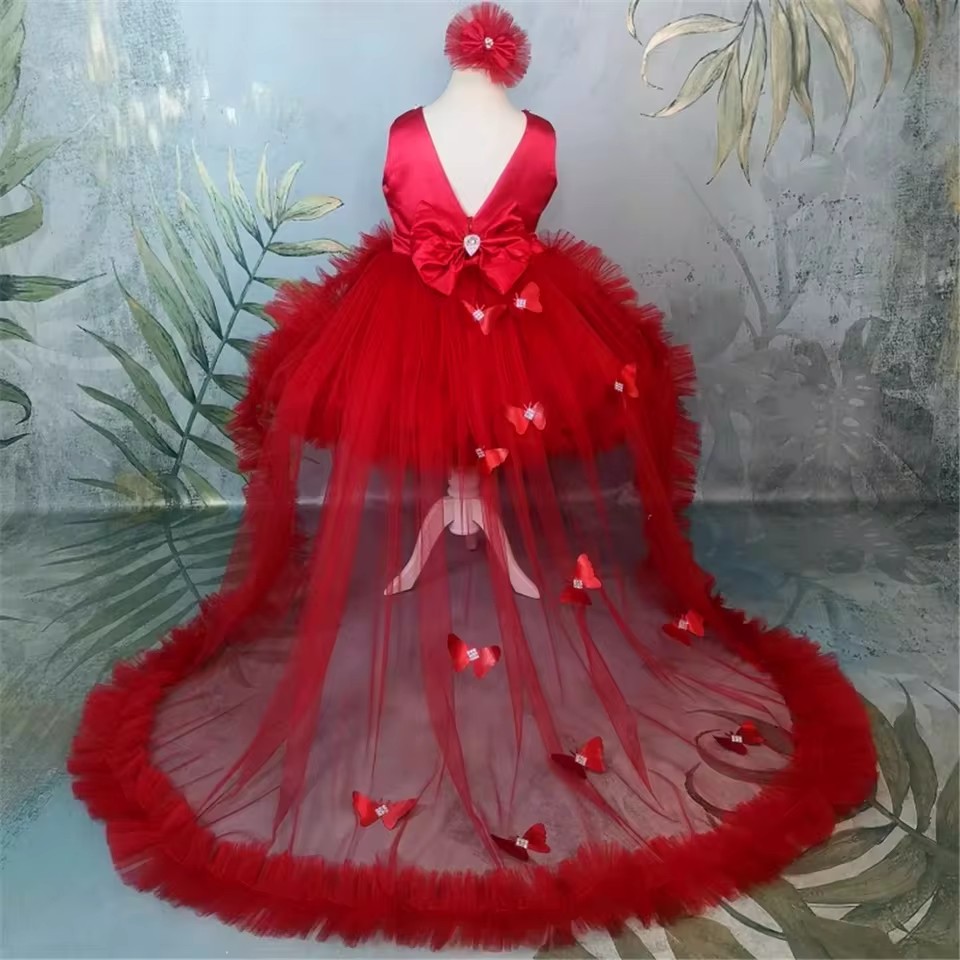 Customized Red Flower Girl Dre - Toddler Girl Tulle Party Dress review and price