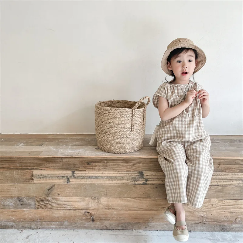 Baby Girls Plaid Overalls Kids - Baby Summer Linen Sleeveless Jumpsuit review and price