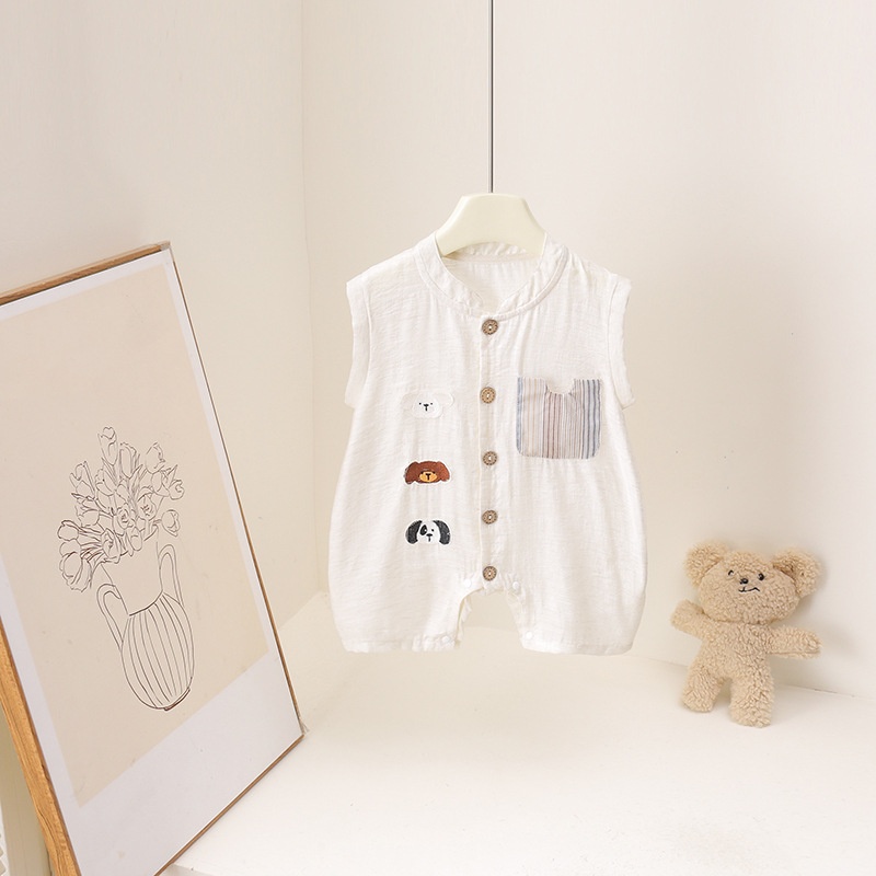 2026 Summer Cartoon Bear Print - Baby Summer Linen Sleeveless Jumpsuit review and price