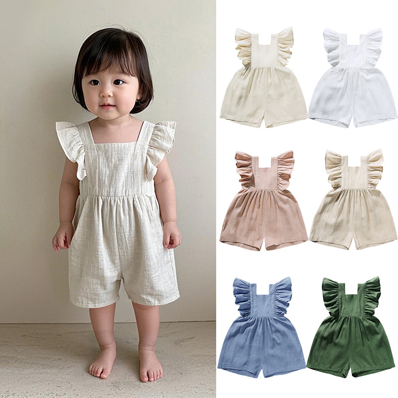 Summer Baby Clothes Unisex Gir - Baby Summer Linen Sleeveless Jumpsuit review and price